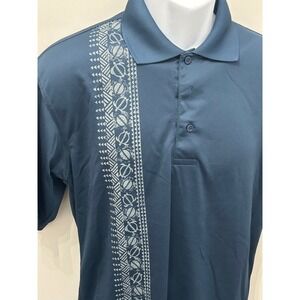 Diamond Head Golf Polo Blue Geometric Tribal Print Performance Shirt Men's Small